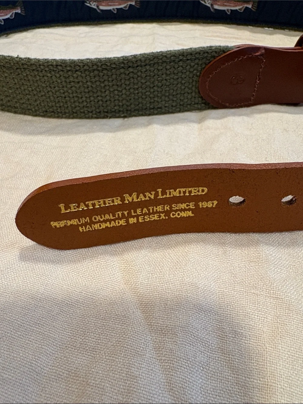 Men's Navy & Brown Embroidered Canvas Belt with Brass Buckle